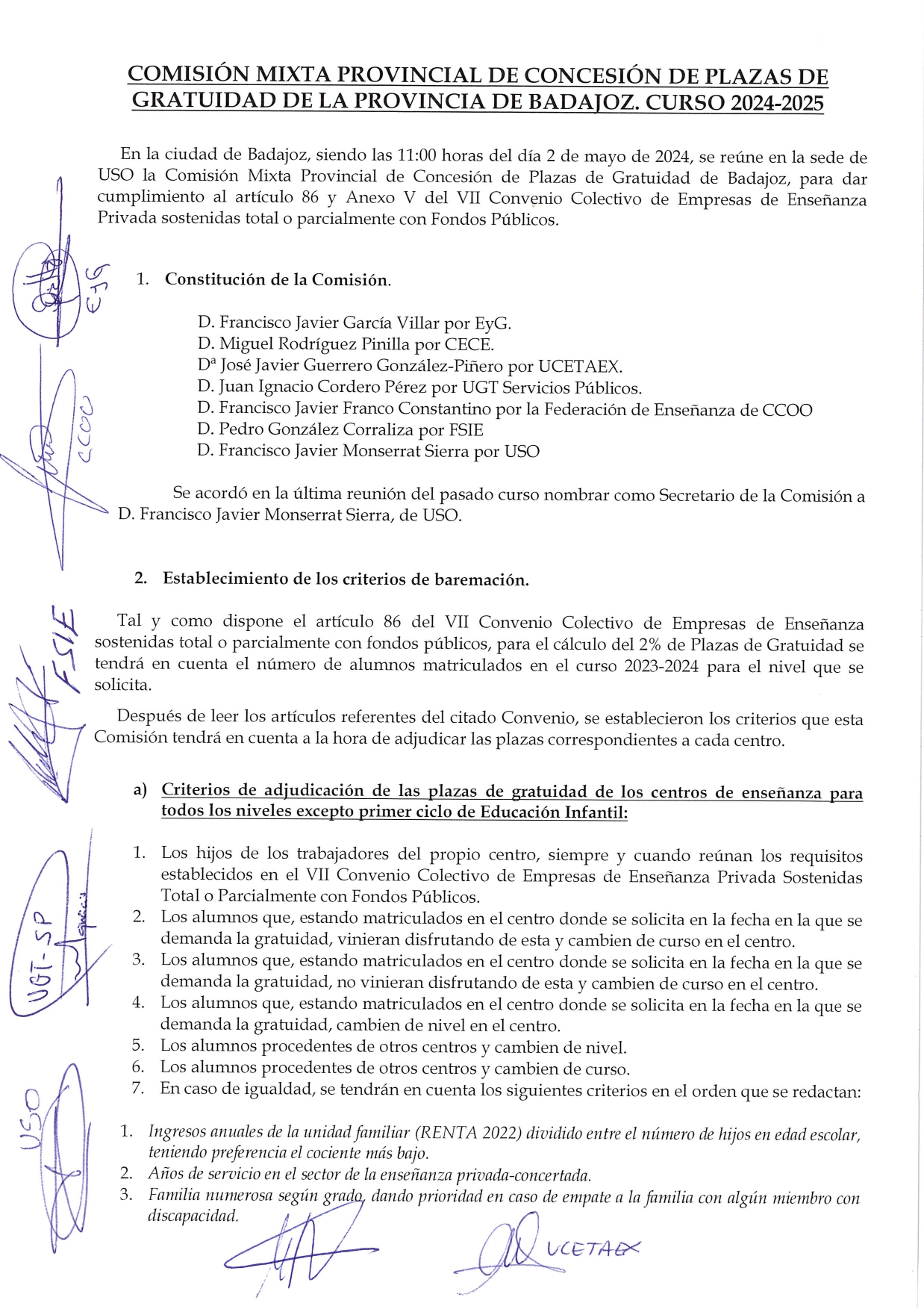 FSIE Acta Comision Plazas Gratuidad Badajoz 2024 page 0001